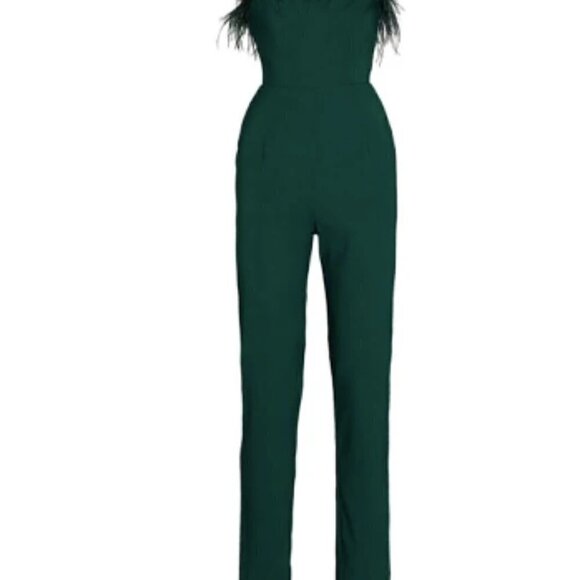 Saylor Lelaina Strapless Feather Trim Jumpsuit In Evergreen - Picture 4 of 4